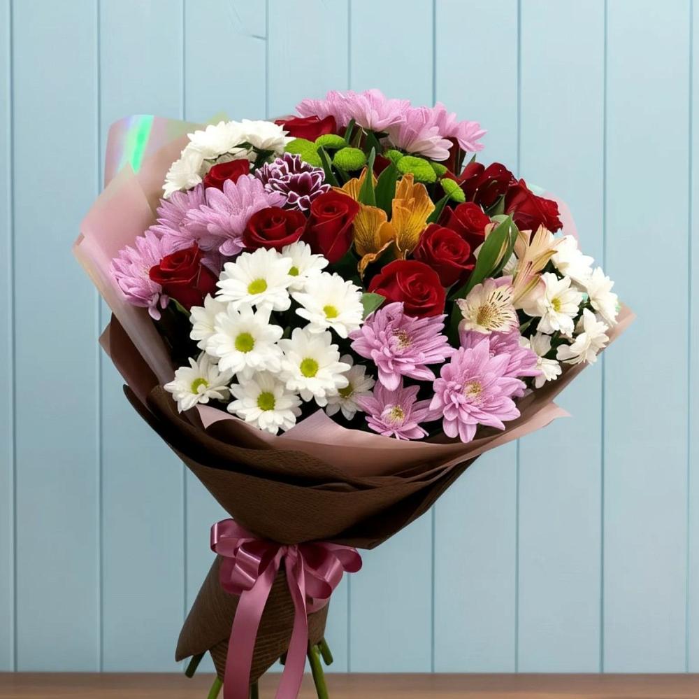Букет цветов из: Розы, Хризантемы и Альстромерии в Верее